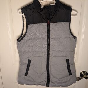 Eddie Bauer Womens S Down Filled Puffer Vest Sherpa Lined EB650 Gray Pockets